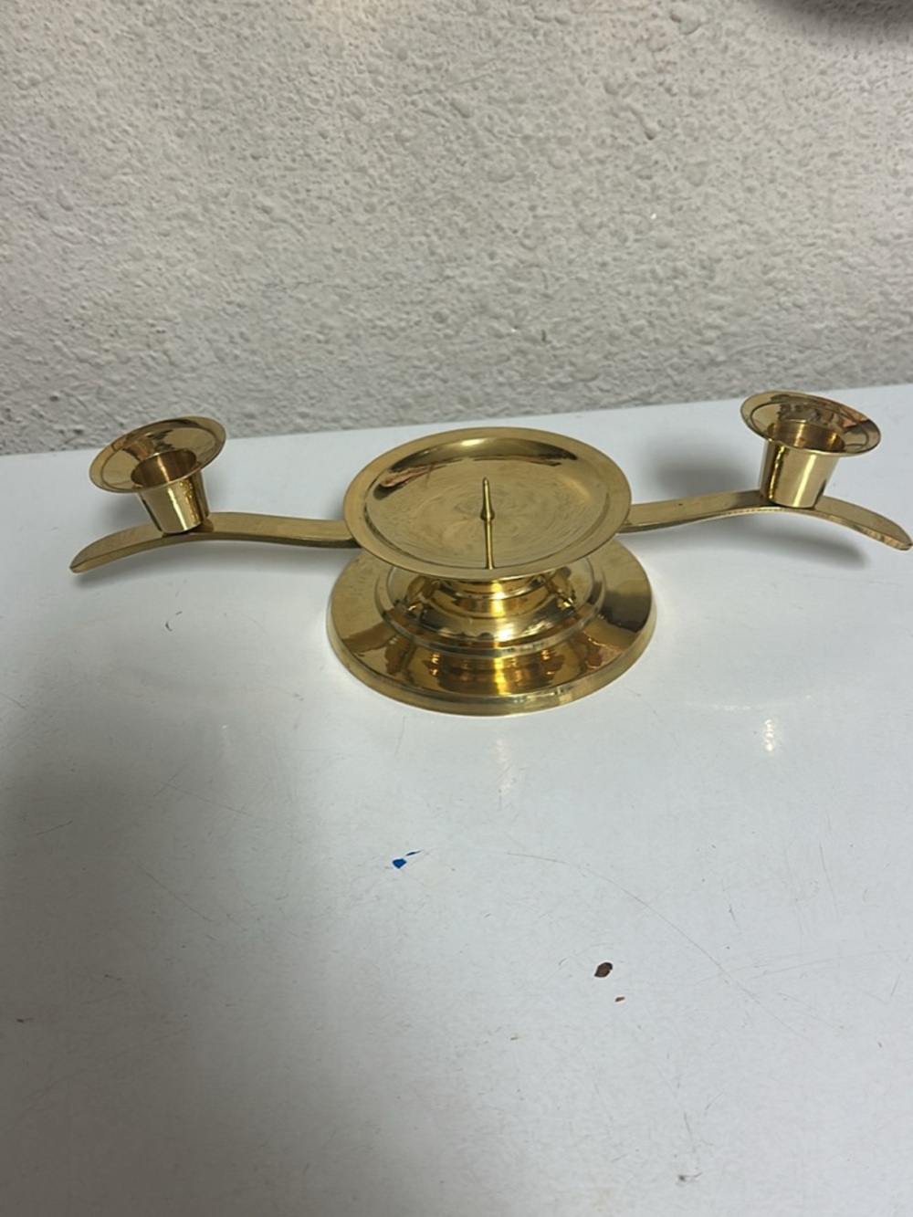 Brass Two-Arm Candle Holder with Center Tray
